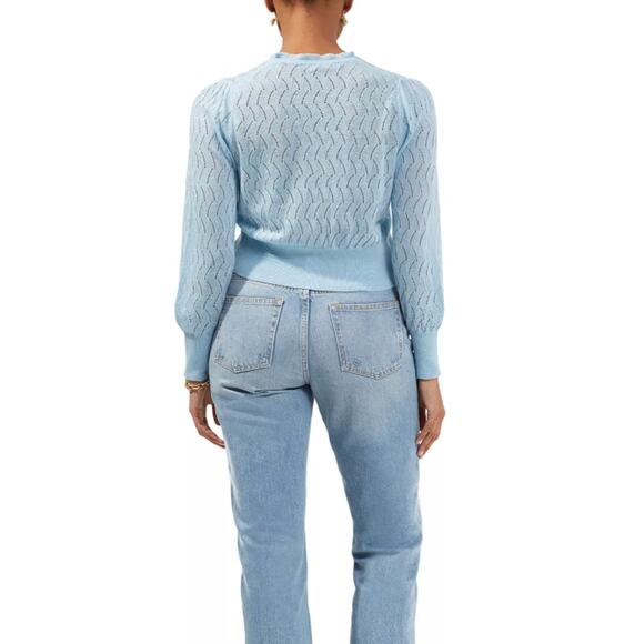 FRENCH CONNECTION Jessica Lace Stitch Cardigan Forget Me Not Blue Women's XS - Picture 2 of 9